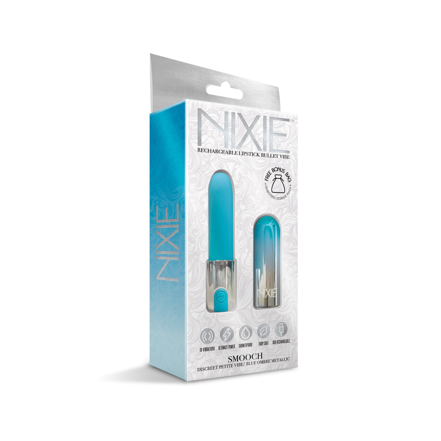 NIXIE Smooch Rechargeable Lipstick Vibrator, Blue Ombre