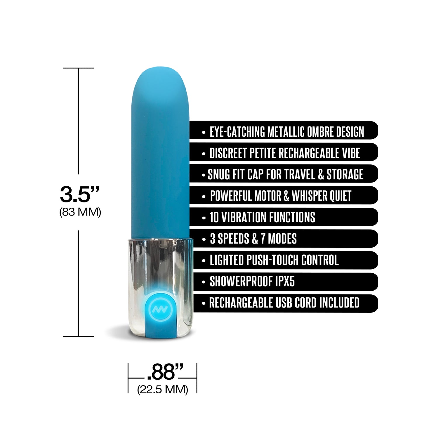 NIXIE Smooch Rechargeable Lipstick Vibrator, Blue Ombre