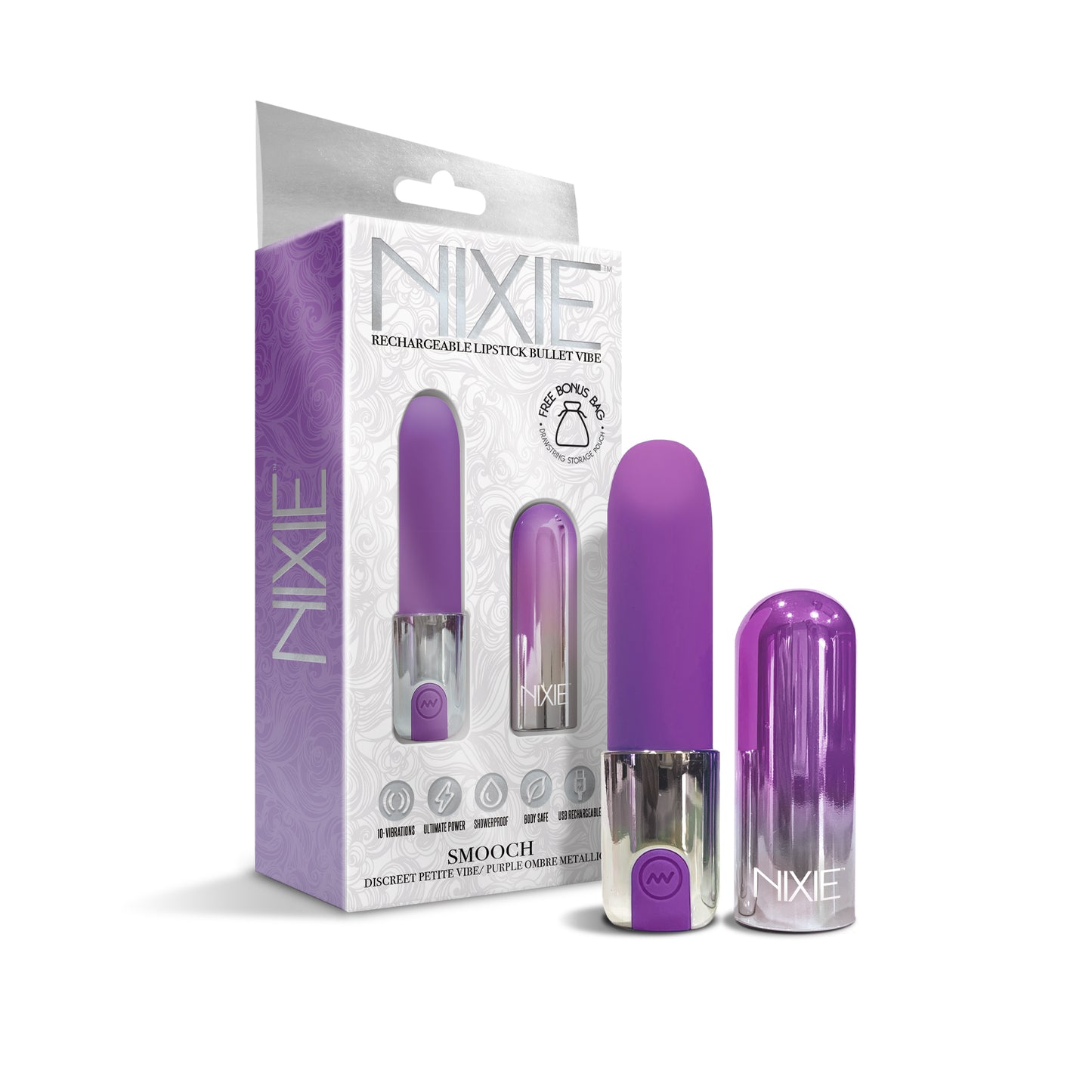 NIXIE Smooch Rechargeable Lipstick Vibrator, Purple Ombre