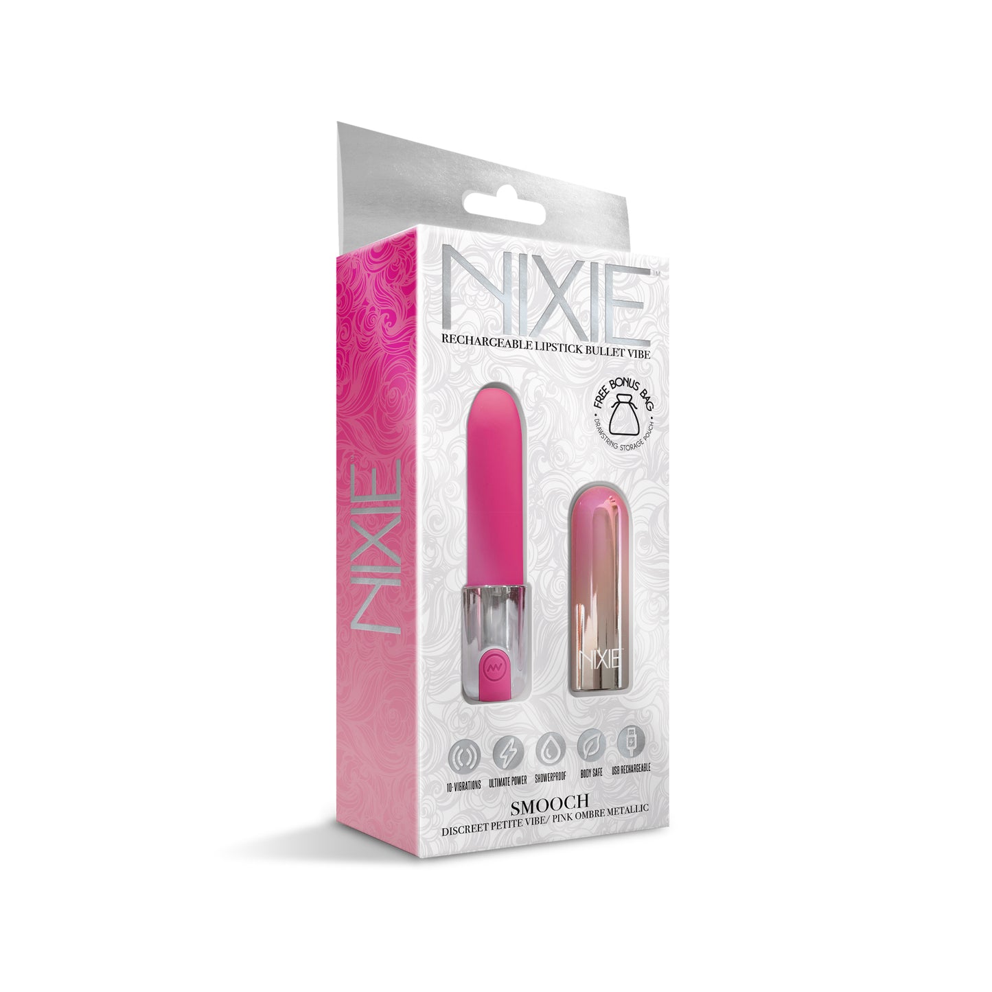 NIXIE Smooch Rechargeable Lipstick Vibrator, Pink Ombre