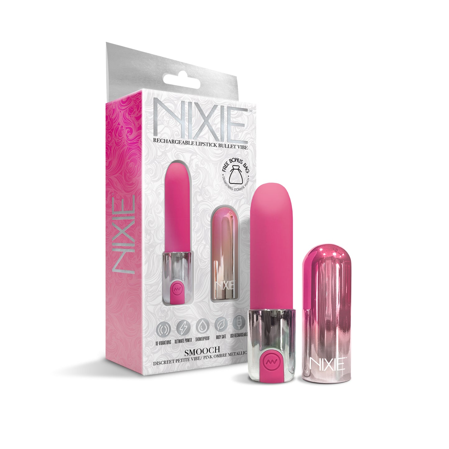 NIXIE Smooch Rechargeable Lipstick Vibrator, Pink Ombre