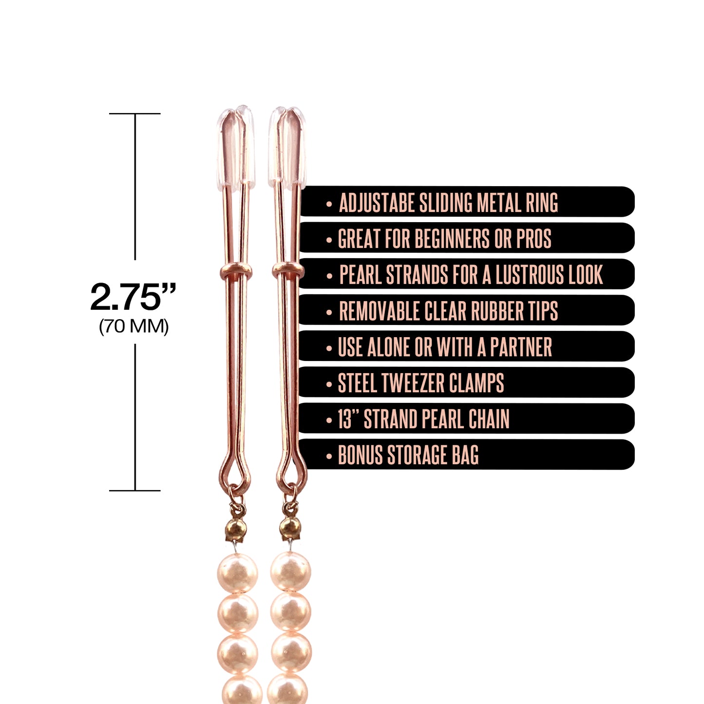 NIXIE Pearl Drop Tweezer Nipple Clamps, Rose Gold