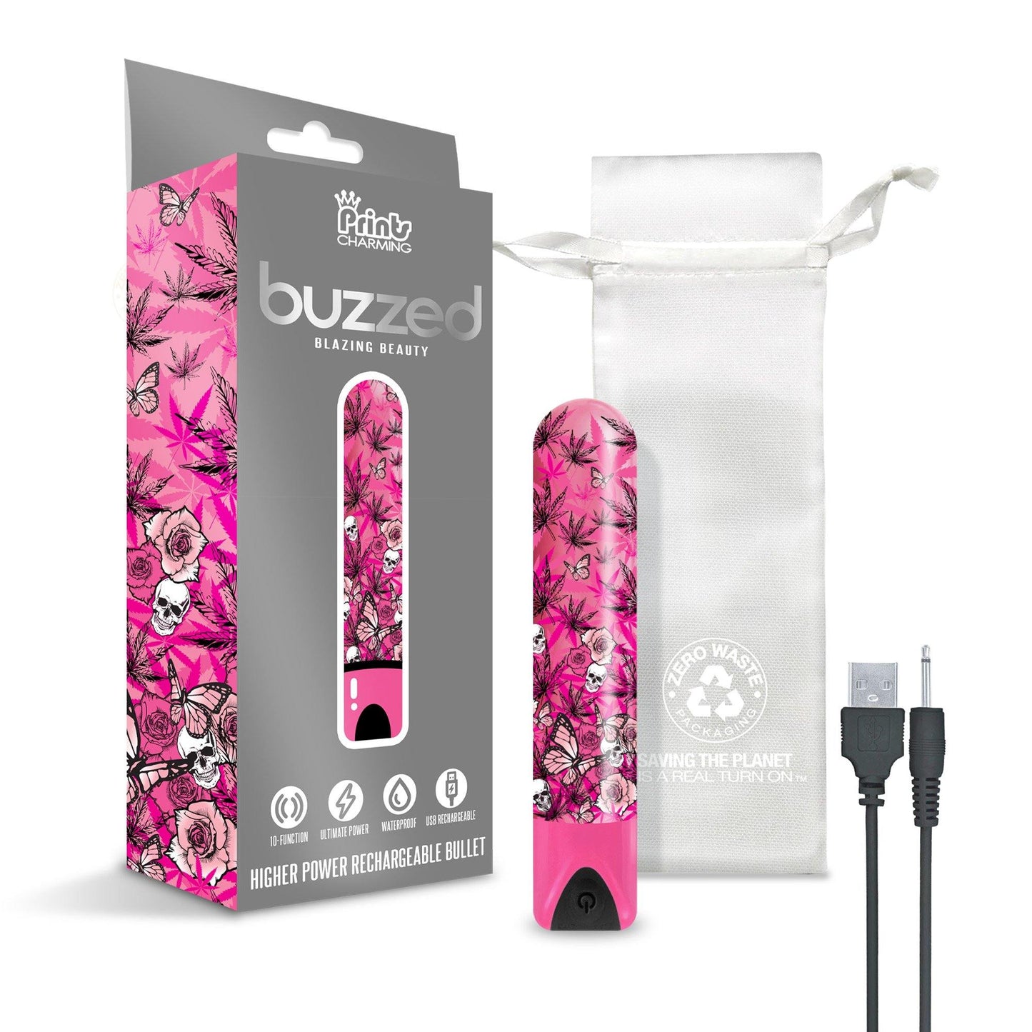 Prints Charming Buzzed Higher Power Rechargeable Bullet, Blazing Beauty w/storage bag - The Happy Ending Shop