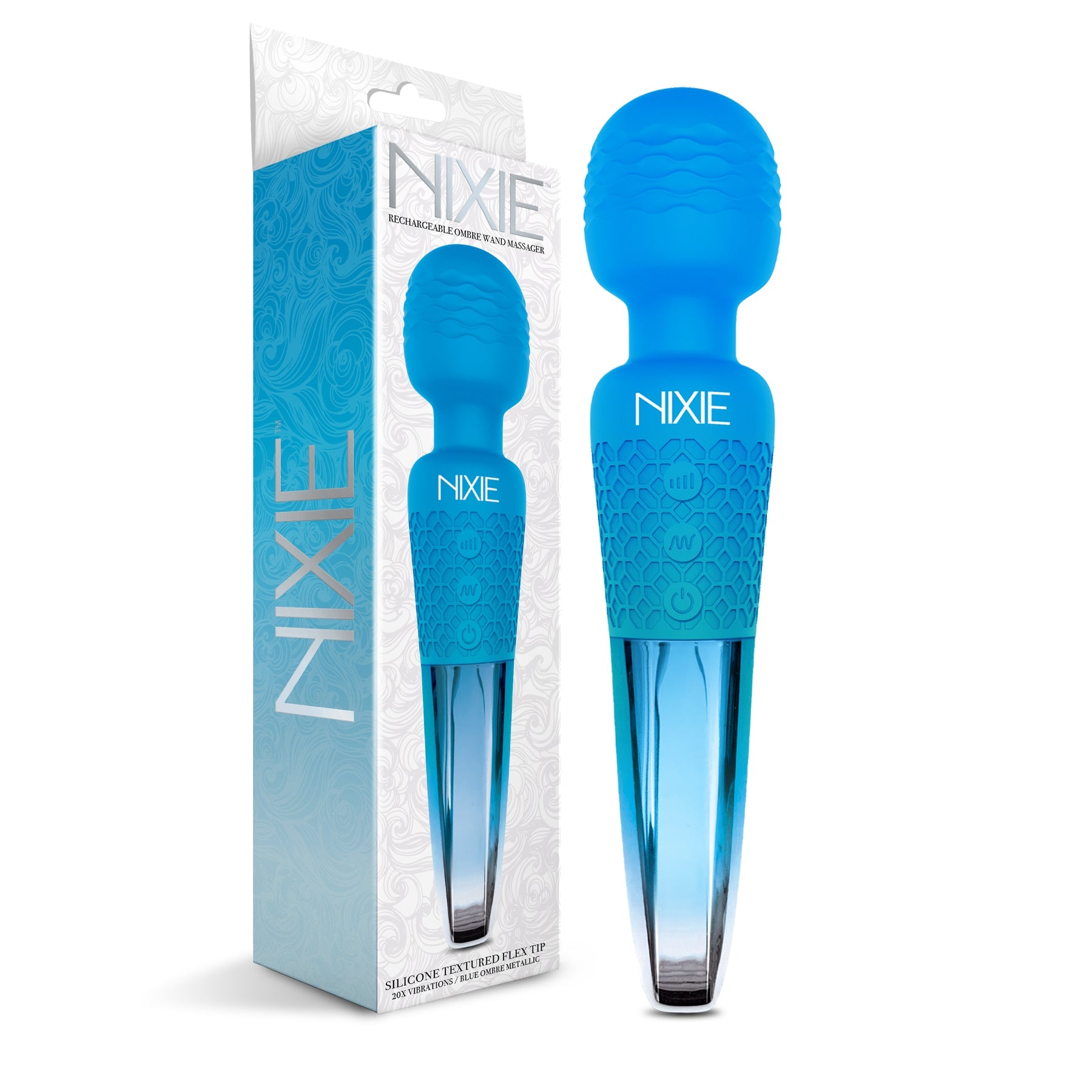 NIXIE Rechargeable Wand Massager, Blue Ombre Global Novelties LLC NIXIE Rechargeable Wand Massager, Blue Ombre Global Novelties LLC