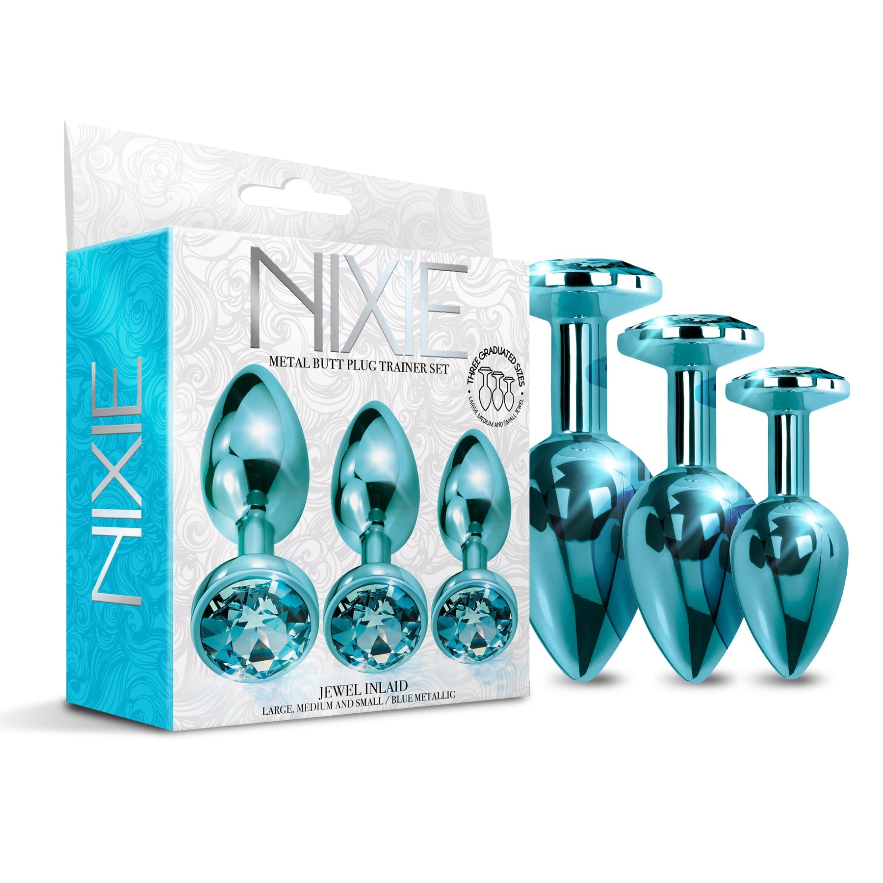 NIXIE Metal Butt Plug Trainer Set, Blue Metallic Global Novelties LLC NIXIE Metal Butt Plug Trainer Set, Blue Metallic Global Novelties LLC