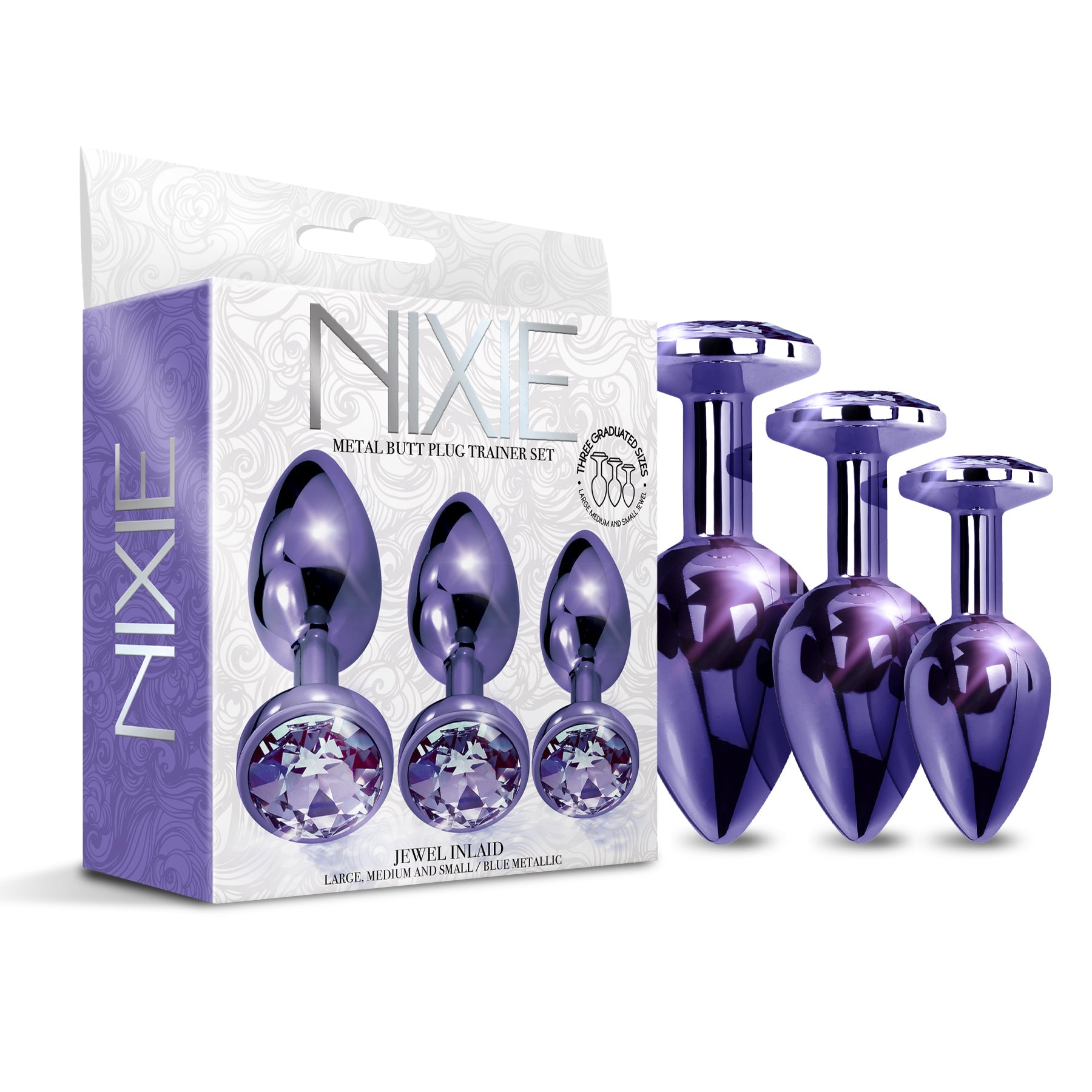 NIXIE Metal Butt Plug Trainer Set, Purple Metallic Global Novelties LLC NIXIE Metal Butt Plug Trainer Set, Purple Metallic Global Novelties LLC