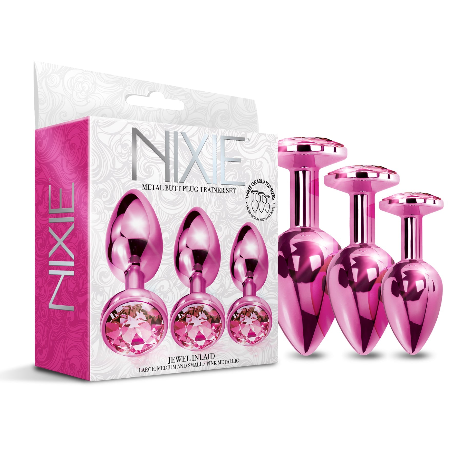 NIXIE Metal Anal Plug Trainer Set, Pink Metallic Global Novelties LLC NIXIE Metal Anal Plug Trainer Set, Pink Metallic Global Novelties LLC