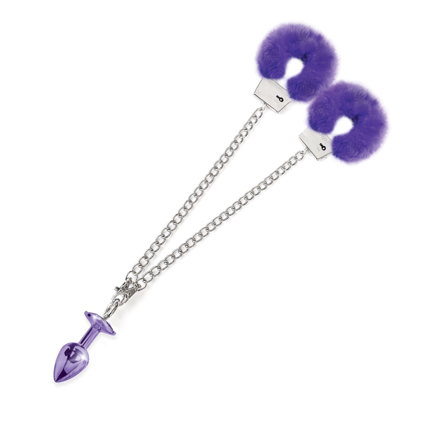 NIXIE Metal Butt Plug and Furry Handcuff Set, Purple - THES