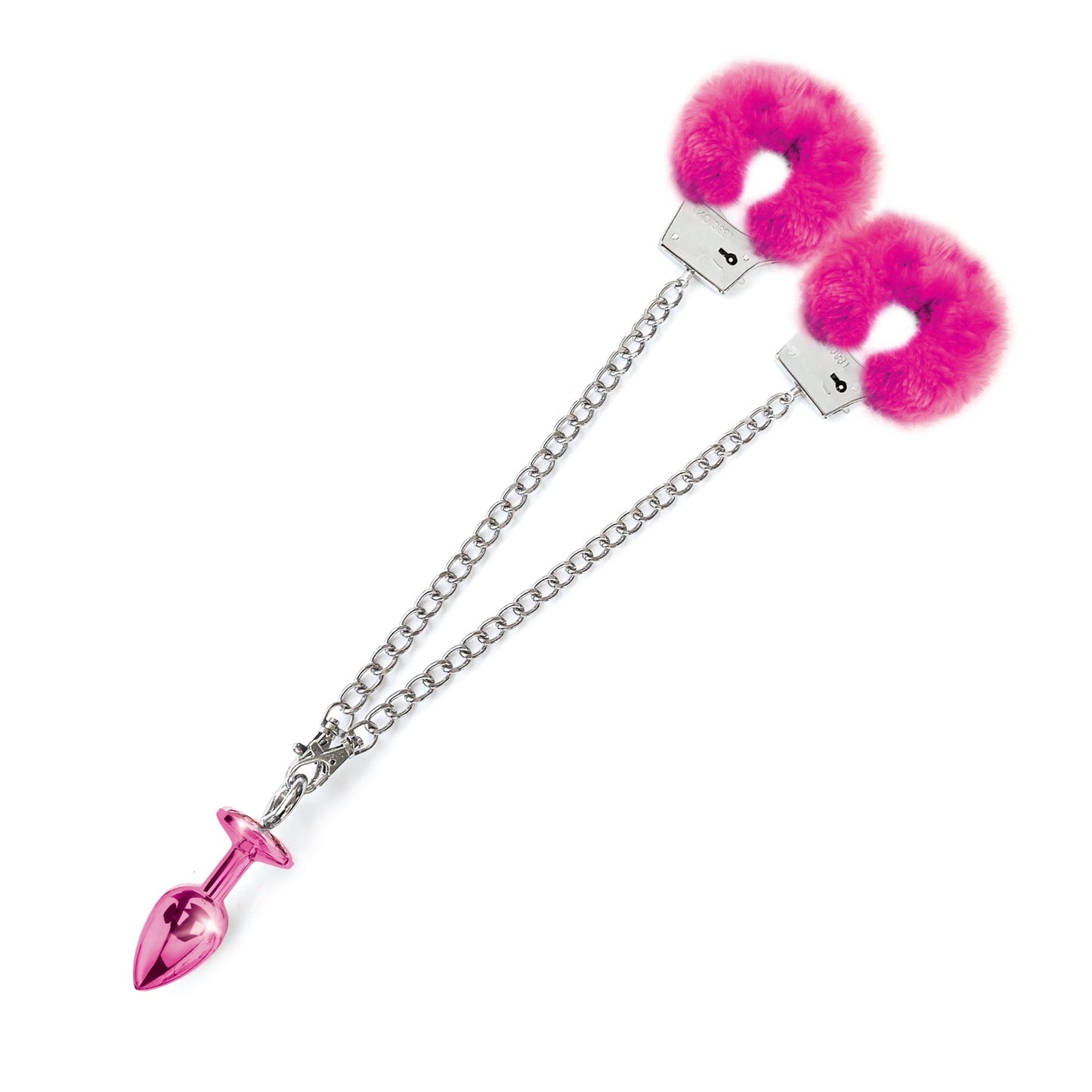 NIXIE Metal Butt Plug and Furry Handcuff Set, Pink - THES