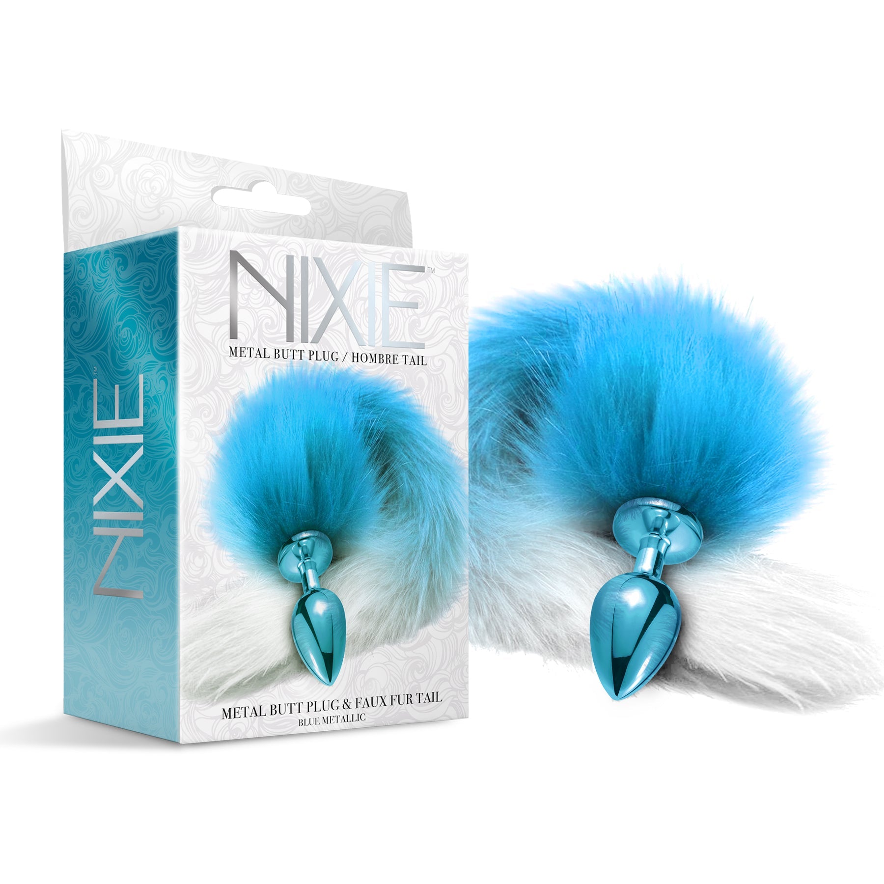 NIXIE Metal Butt Plug with Ombre Tail, Blue Global Novelties LLC NIXIE Metal Butt Plug with Ombre Tail, Blue Global Novelties LLC