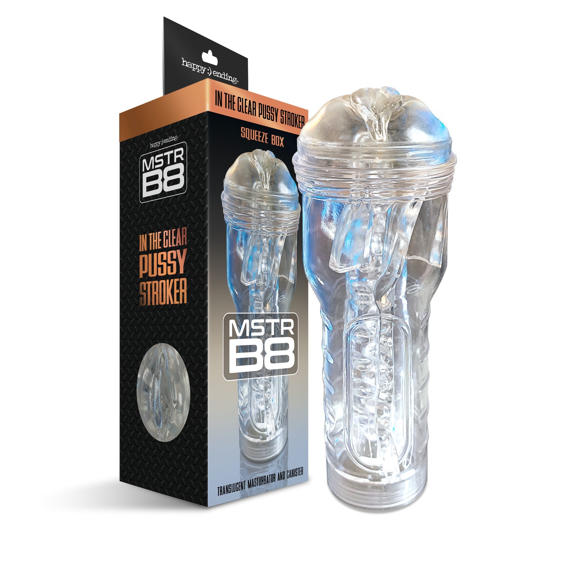 MSTR B8 In the Clear Pussy Stroker, Squeeze Box Canister - THES
