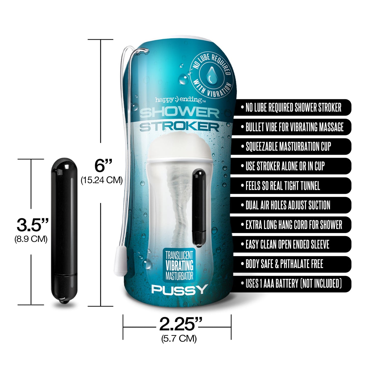 Happy Ending Vibrating Shower Stroker Masturbator, Self Lubricating, Pussy - THES