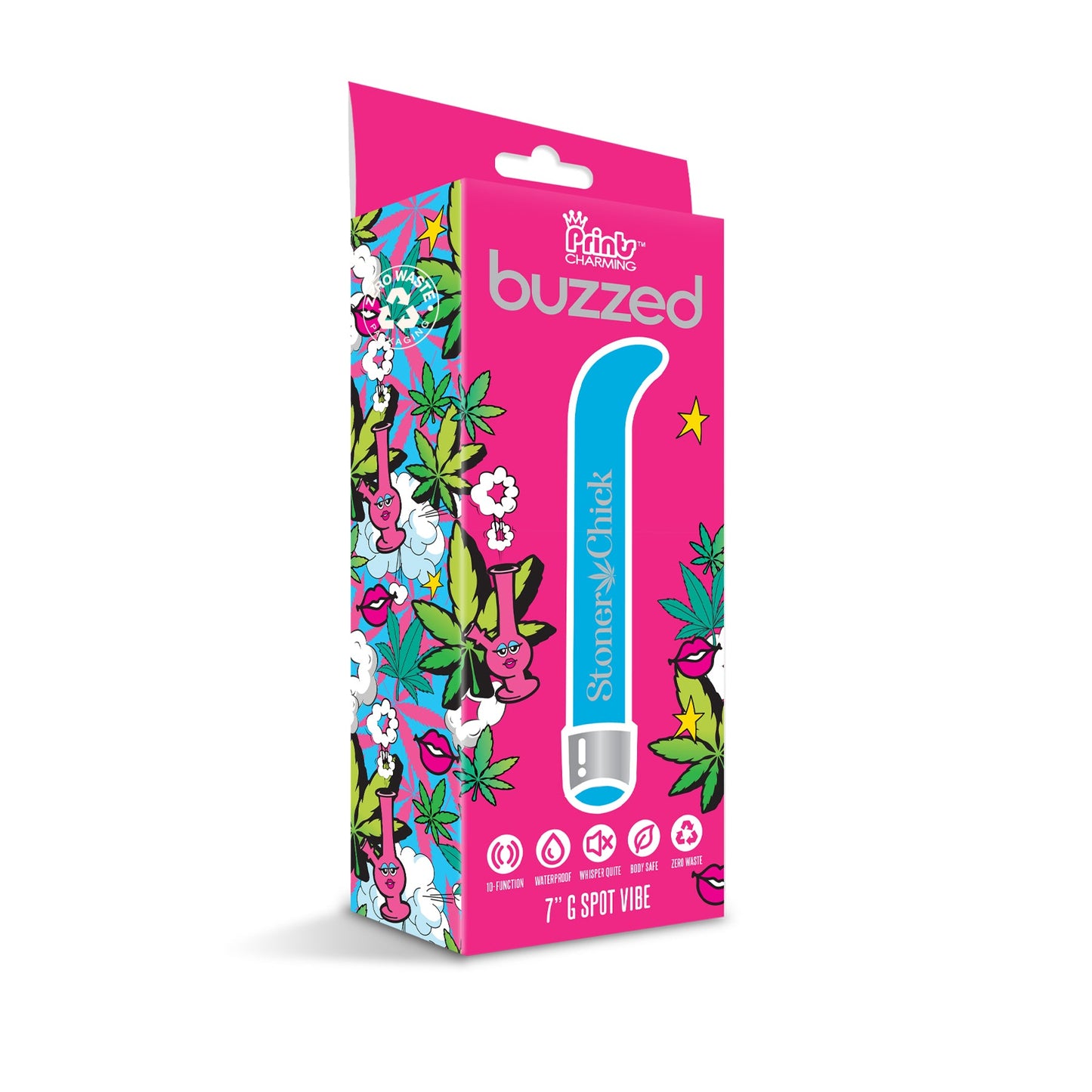 Buzzed 7" G Spot Vibe, Ten Function, Stoner Chick w/storage bag - THES