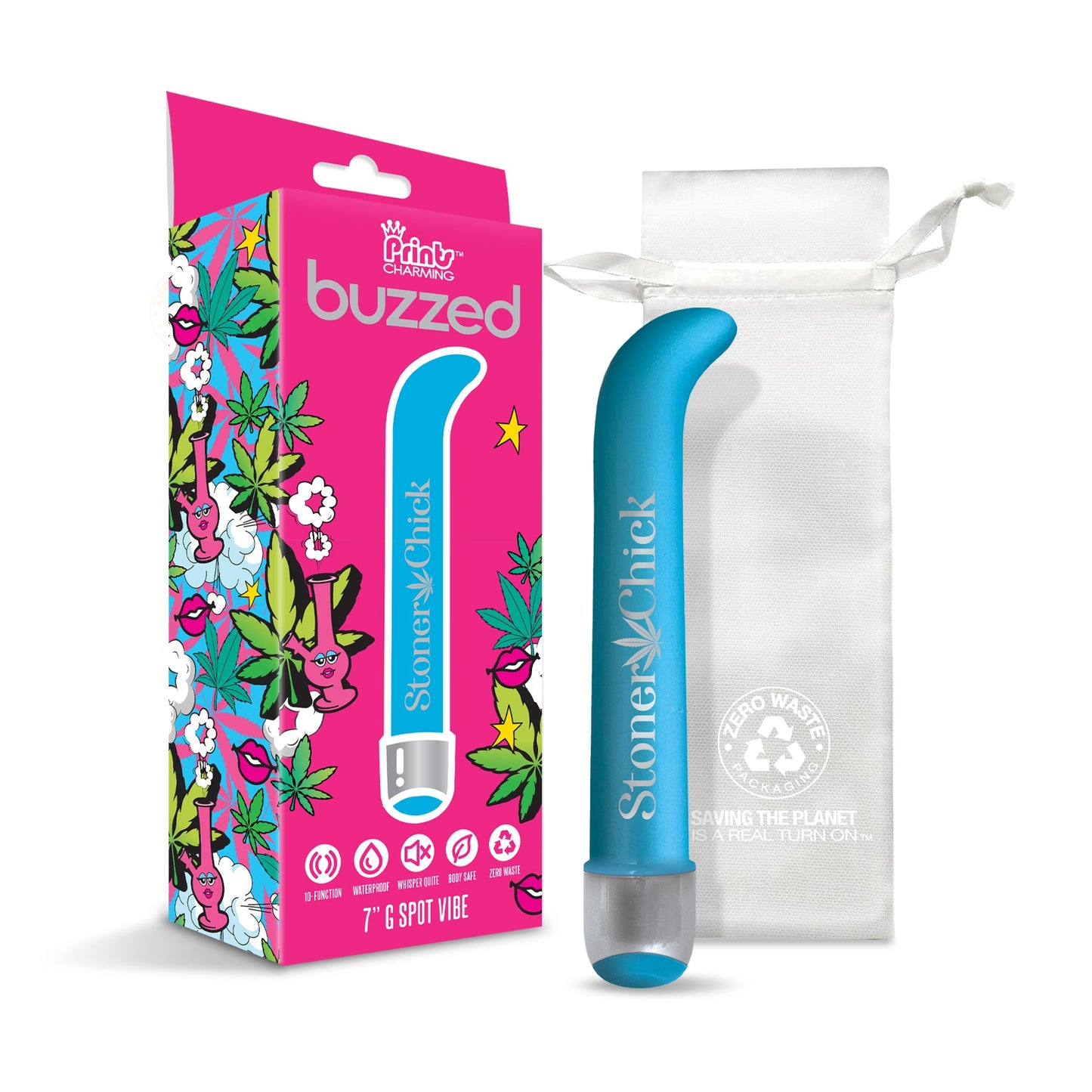 Buzzed 7" G Spot Vibe, Ten Function, Stoner Chick w/storage bag - THES