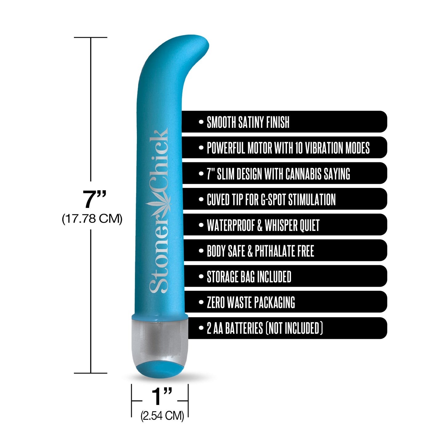 Buzzed 7" G Spot Vibe, Ten Function, Stoner Chick w/storage bag - THES