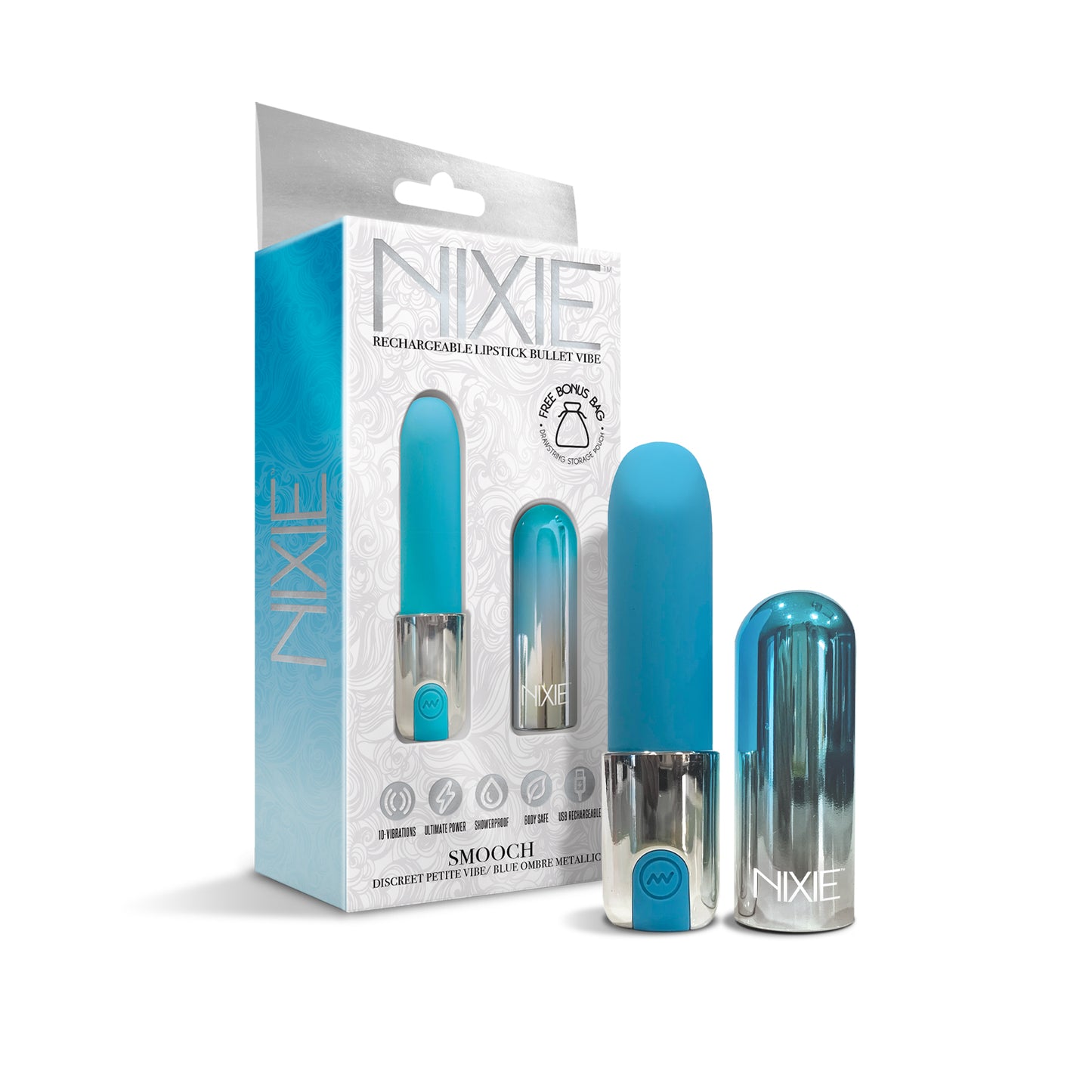 NIXIE Smooch Rechargeable Lipstick Vibrator, Blue Ombre