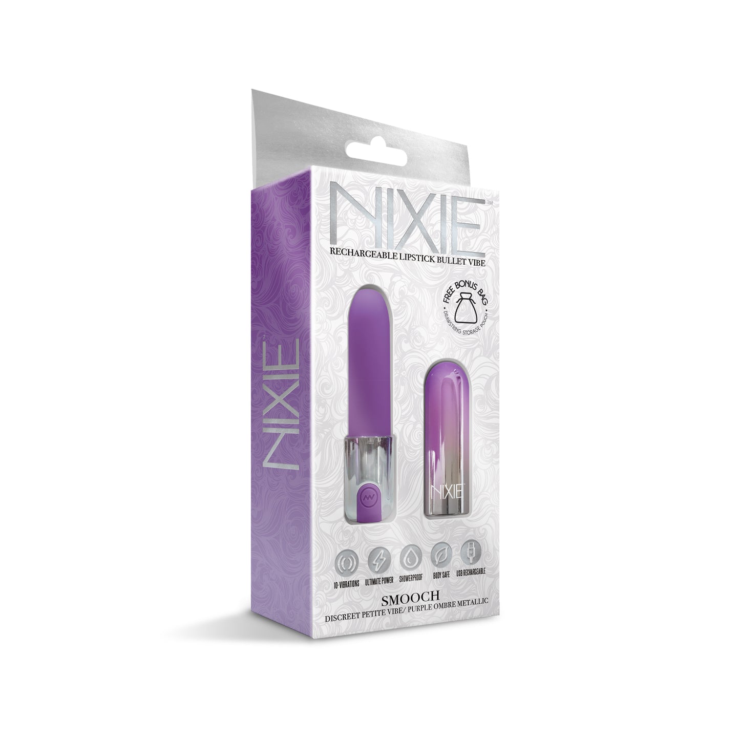 NIXIE Smooch Rechargeable Lipstick Vibrator, Purple Ombre