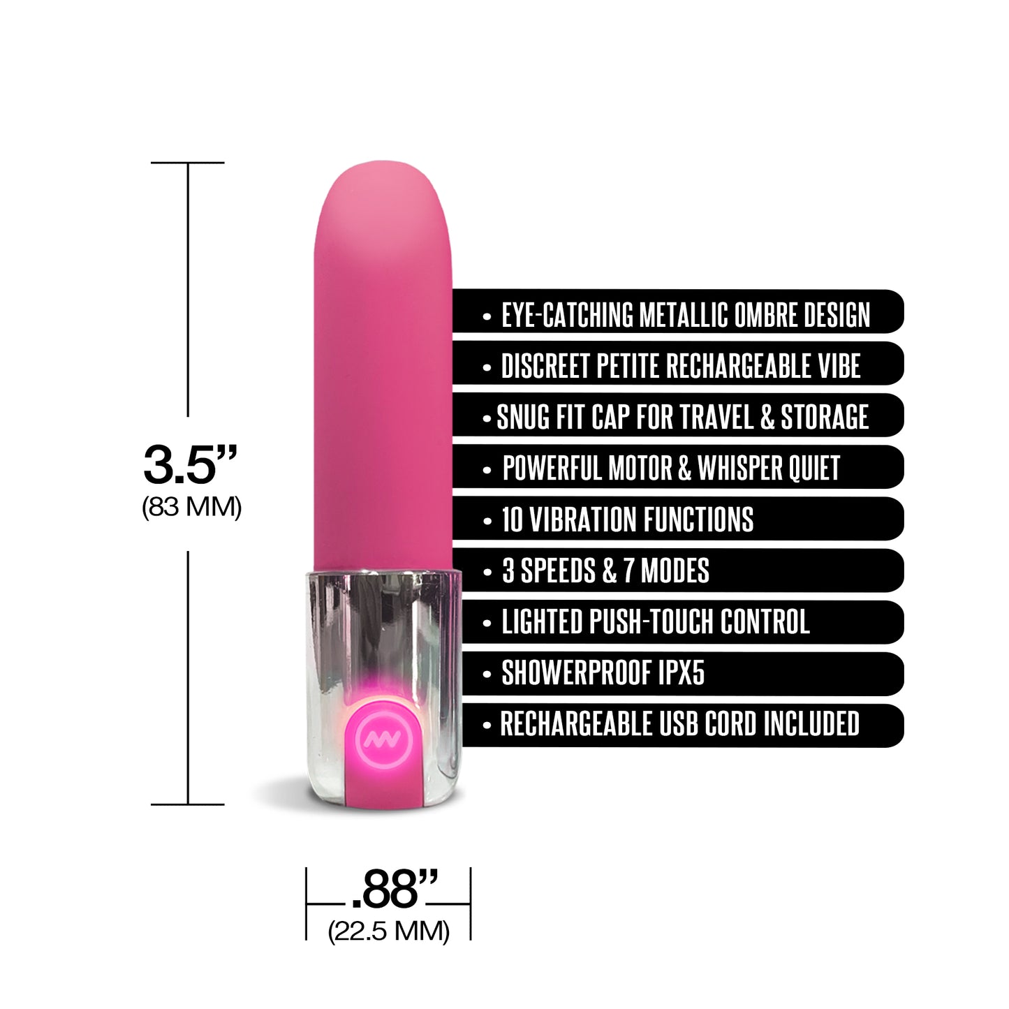 NIXIE Smooch Rechargeable Lipstick Vibrator, Pink Ombre