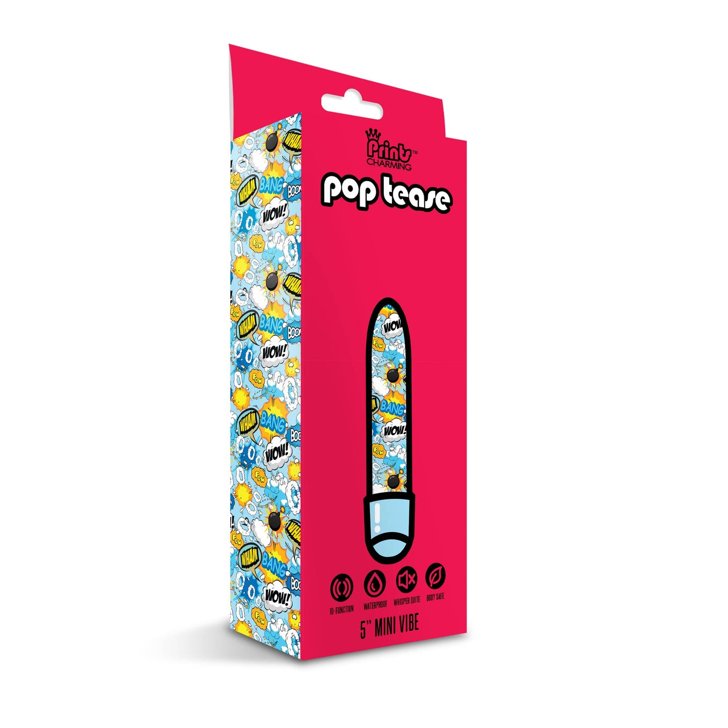 Prints Charming Pop Tease 5" Mini Vibrator, Wham, Blue w/storage bag - The Happy Ending Shop