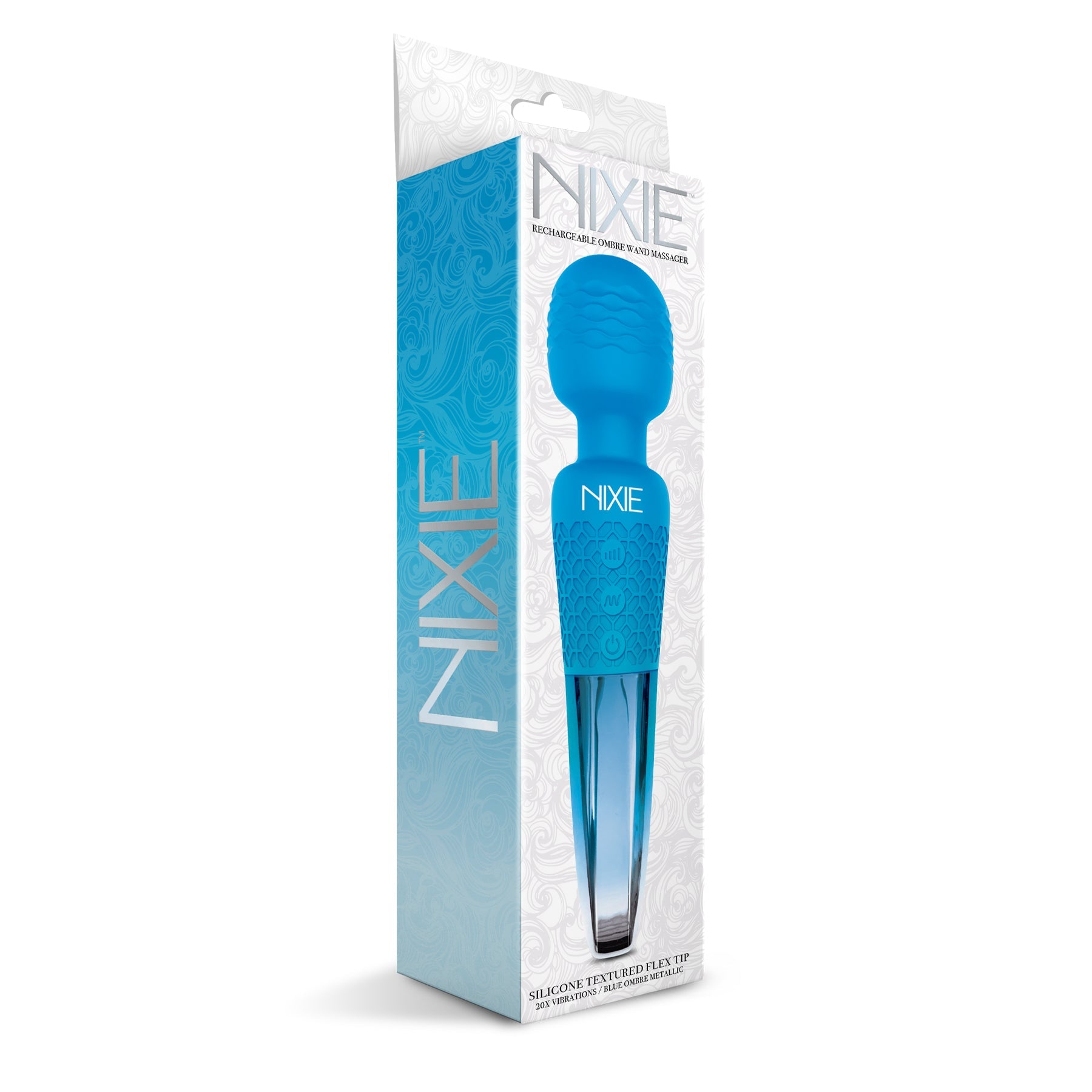 NIXIE Rechargeable Wand Massager, Blue Ombre Global Novelties LLC NIXIE Rechargeable Wand Massager, Blue Ombre Global Novelties LLC
