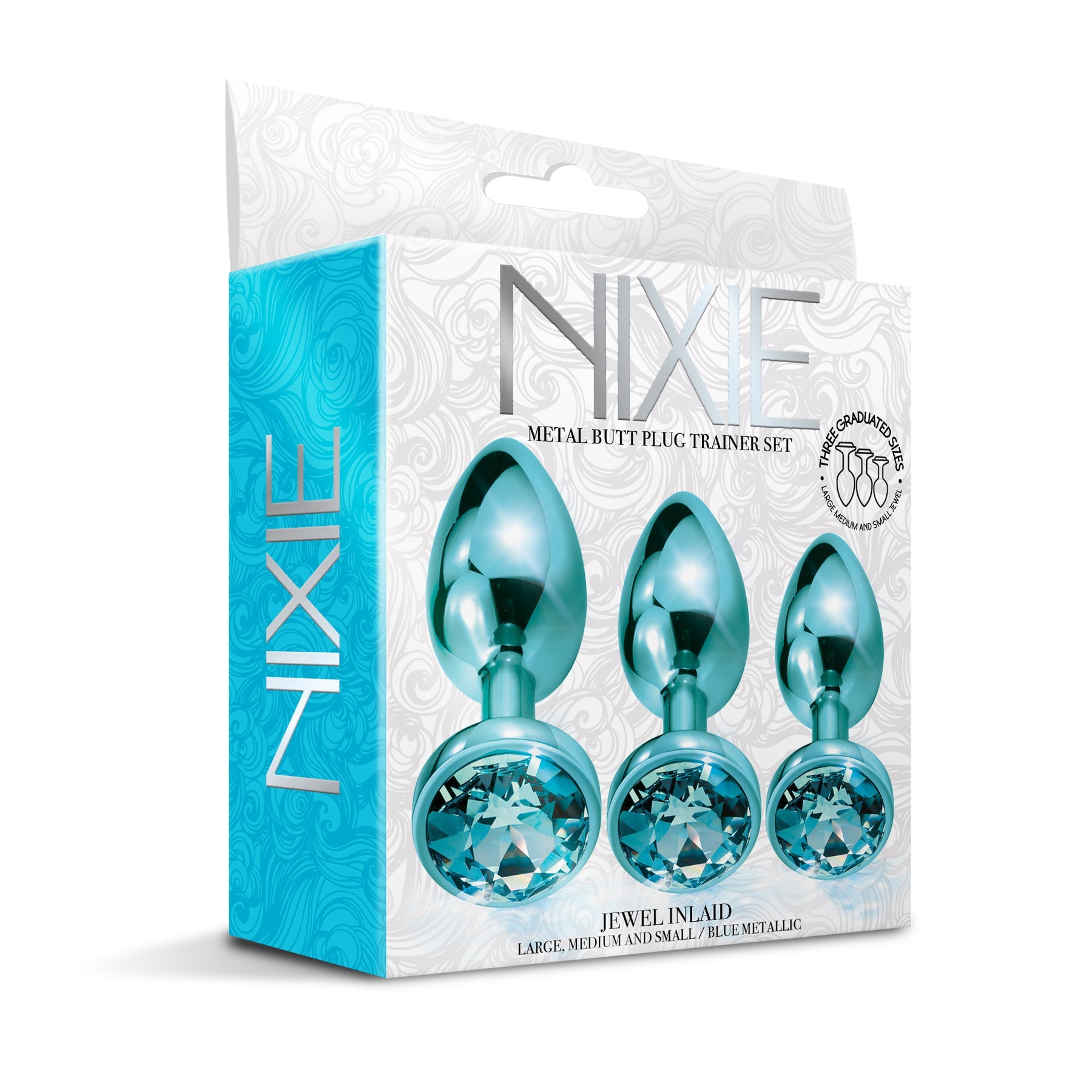 NIXIE Metal Butt Plug Trainer Set, Blue Metallic Global Novelties LLC NIXIE Metal Butt Plug Trainer Set, Blue Metallic Global Novelties LLC