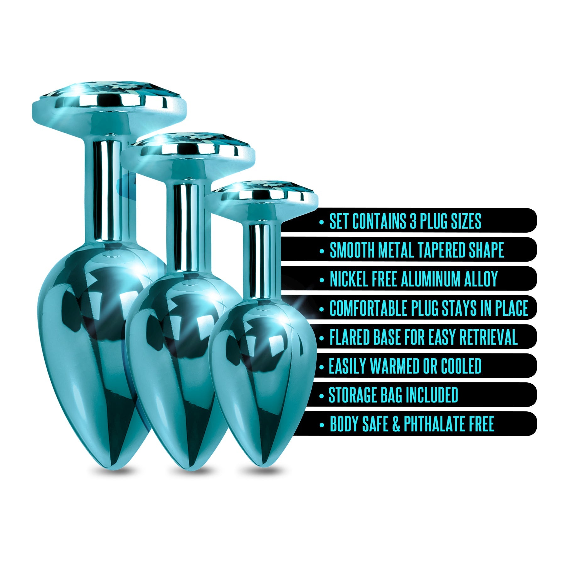 NIXIE Metal Butt Plug Trainer Set, Blue Metallic Global Novelties LLC NIXIE Metal Butt Plug Trainer Set, Blue Metallic Global Novelties LLC
