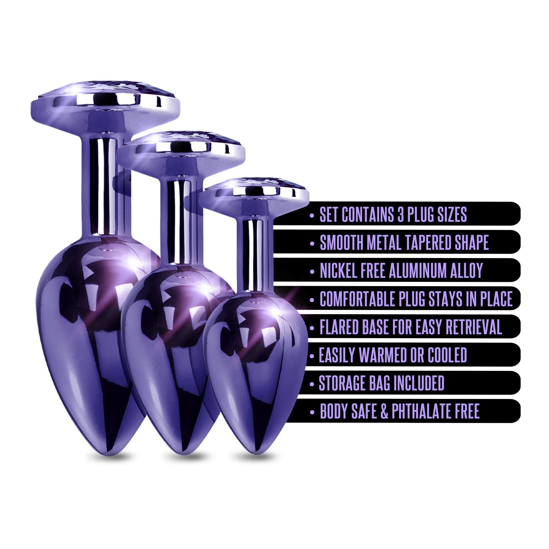 NIXIE Metal Butt Plug Trainer Set, Purple Metallic Global Novelties LLC NIXIE Metal Butt Plug Trainer Set, Purple Metallic Global Novelties LLC