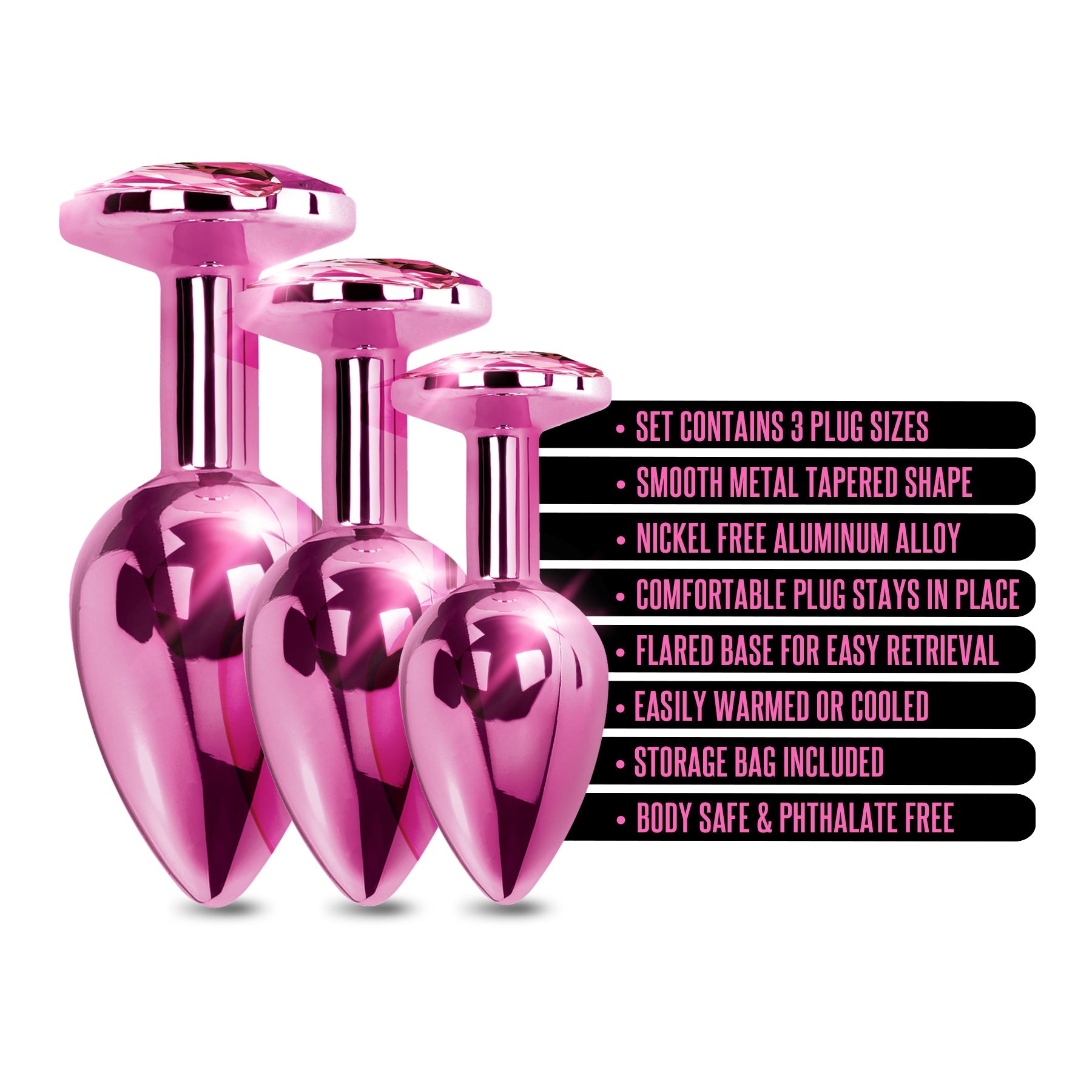 NIXIE Metal Anal Plug Trainer Set, Pink Metallic Global Novelties LLC NIXIE Metal Anal Plug Trainer Set, Pink Metallic Global Novelties LLC