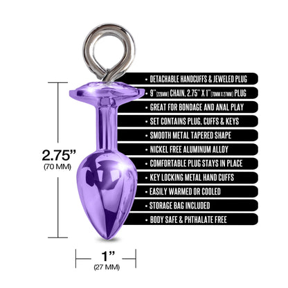 NIXIE Metal Butt Plug and Furry Handcuff Set, Purple Global Novelties LLC NIXIE Metal Butt Plug and Furry Handcuff Set, Purple Global Novelties LLC