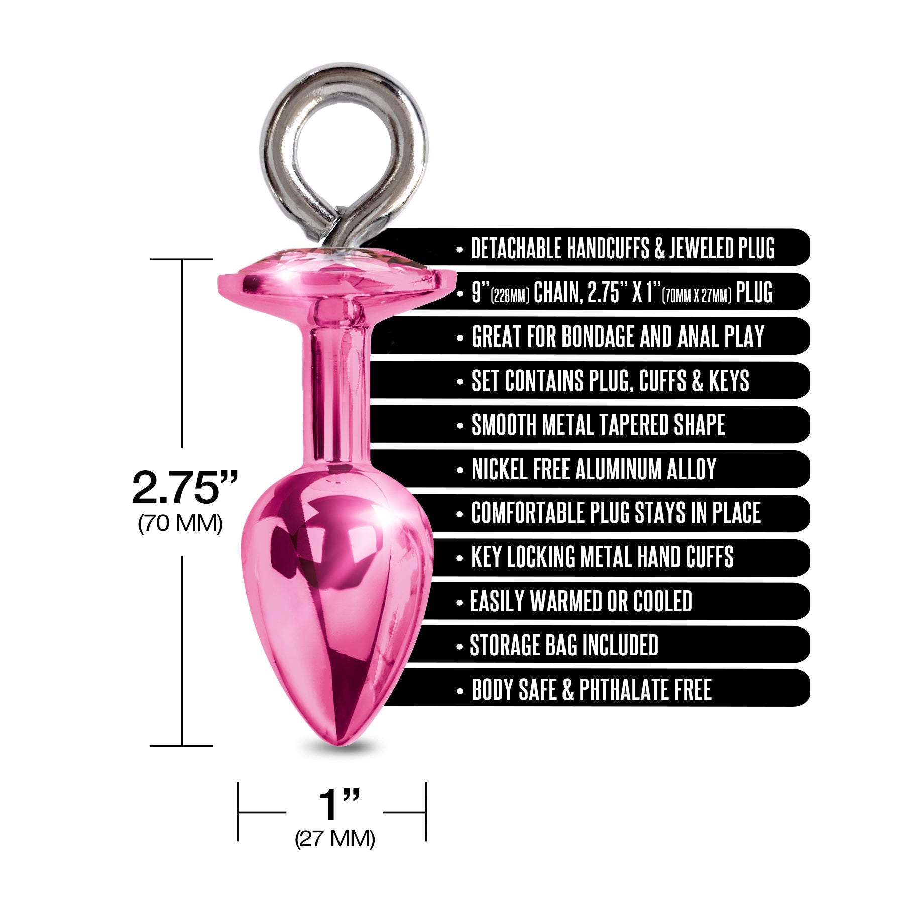 NIXIE Metal Butt Plug and Furry Handcuff Set, Pink Global Novelties LLC NIXIE Metal Butt Plug and Furry Handcuff Set, Pink Global Novelties LLC
