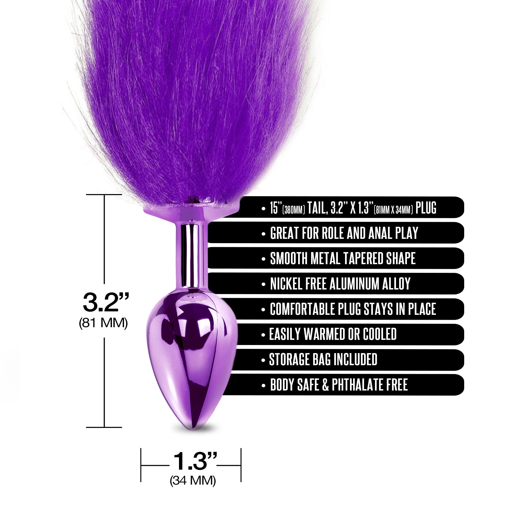NIXIE Metal Butt Plug with Ombre Tail, Purple Global Novelties LLC NIXIE Metal Butt Plug with Ombre Tail, Purple Global Novelties LLC