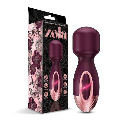 Zola Rechargeable Silicone Mini Wand, Burgundy - THES