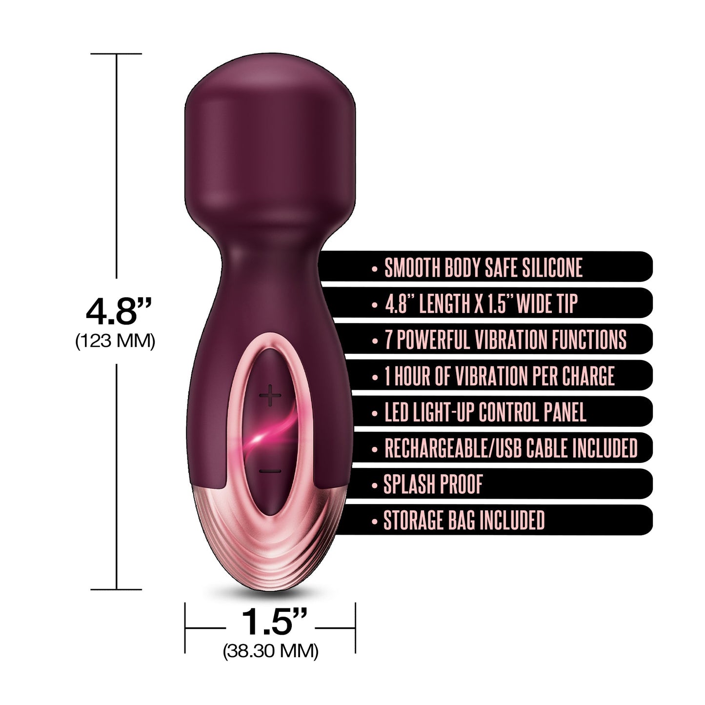 Zola Rechargeable Silicone Mini Wand, Burgundy - THES