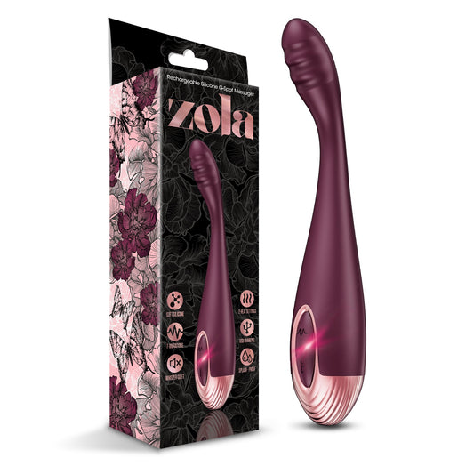 Zola Rechargeable Silicone Warming G Spot Massager, Burgundy - THES