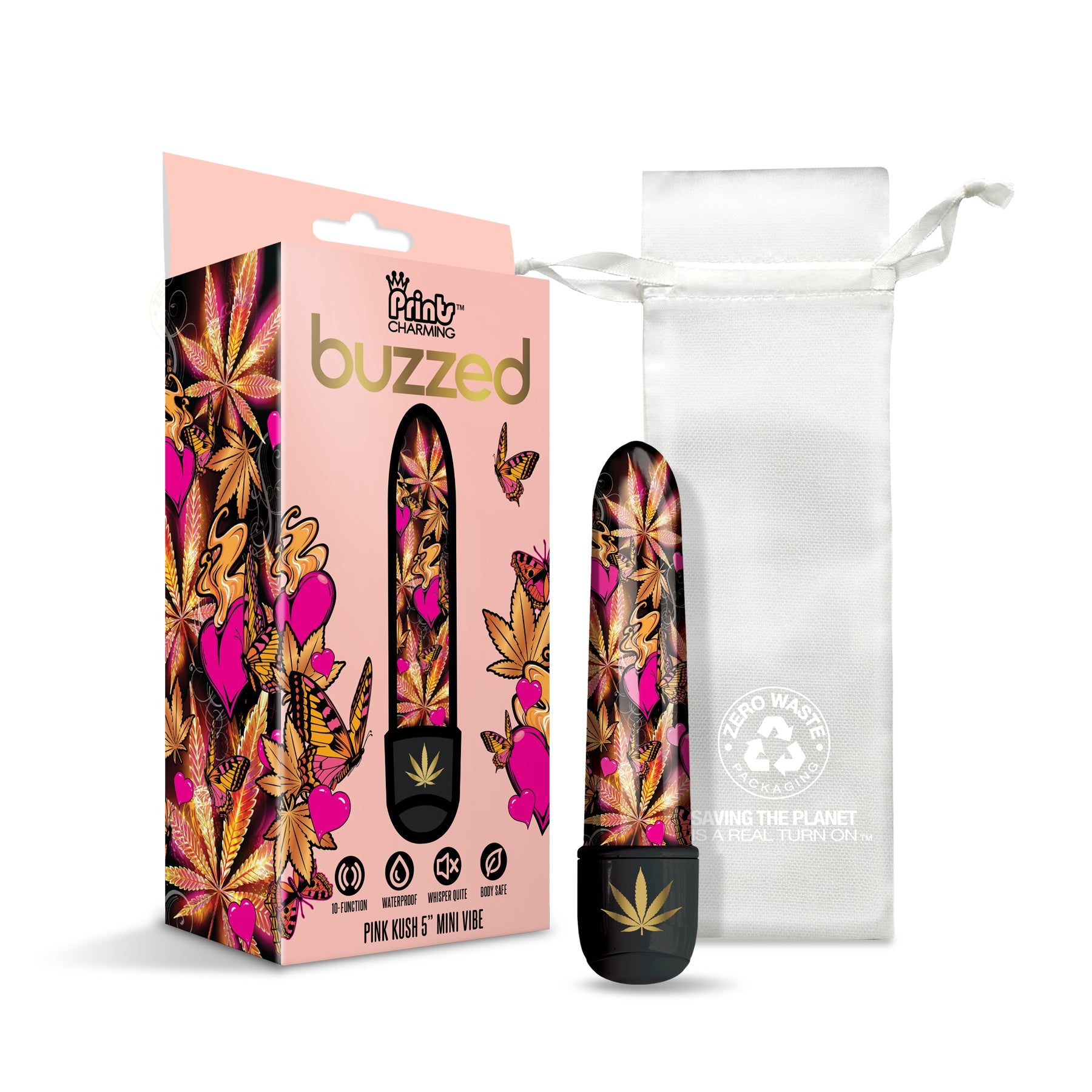 Buzzed 5" Mini Vibe, Ten Function, Pink Kush w/storage bag - THES