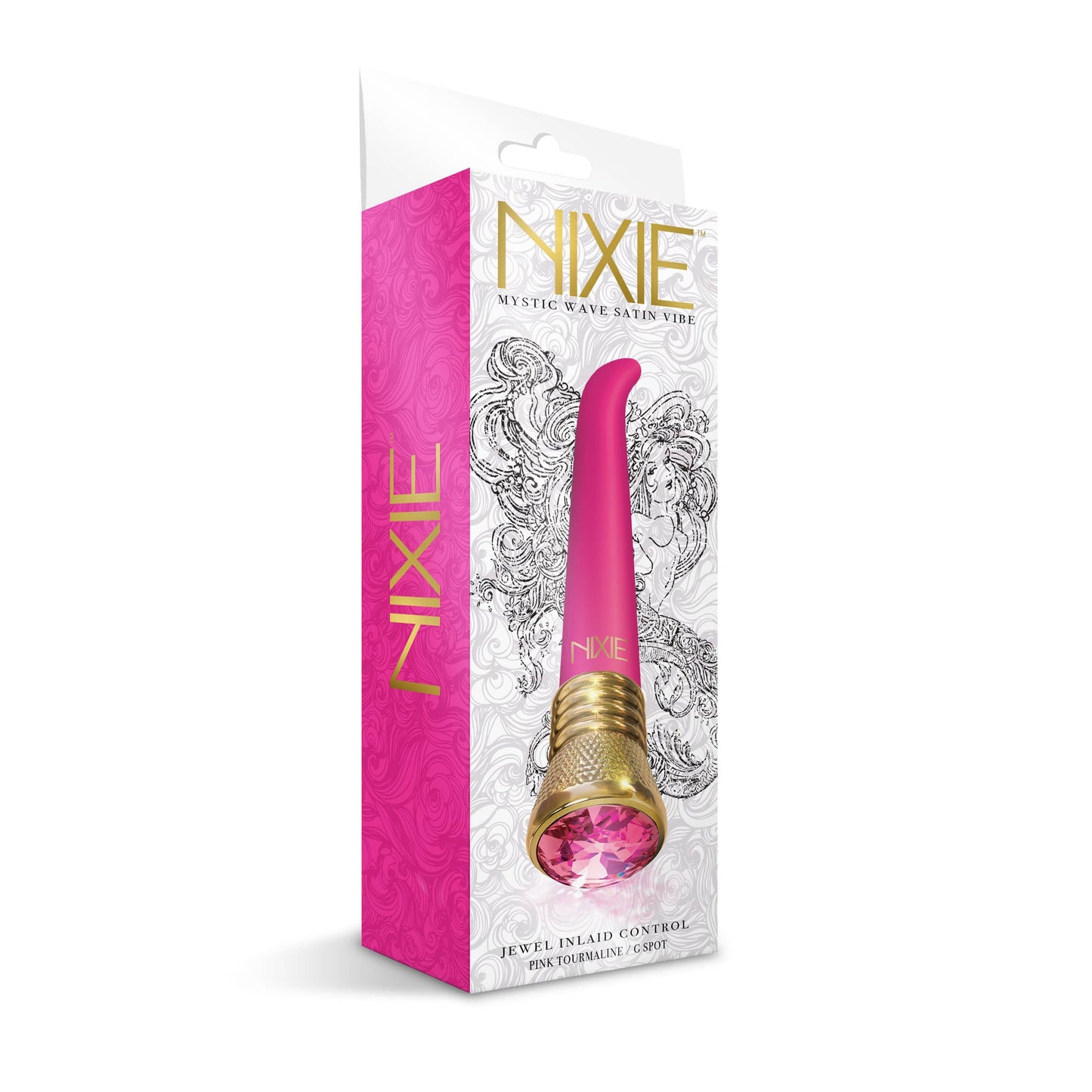 Nixie Jewel Satin G Spot Vibrator, 10 Function, Pink Tourmaline, w/storage bag - The Happy Ending Shop