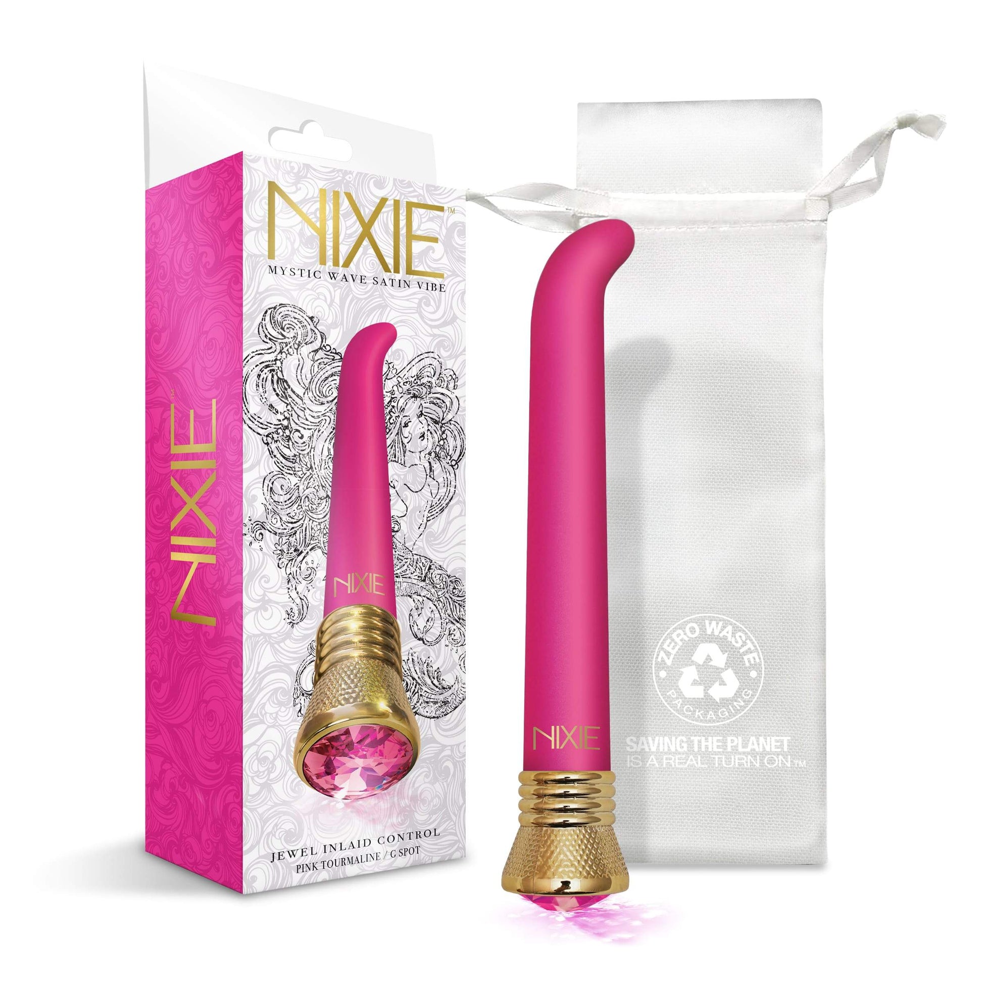 Nixie Jewel Satin G Spot Vibrator, 10 Function, Pink Tourmaline, w/storage bag - The Happy Ending Shop