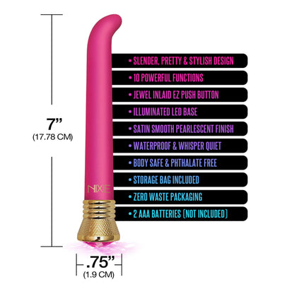 Nixie Jewel Satin G Spot Vibrator, 10 Function, Pink Tourmaline, w/storage bag - The Happy Ending Shop