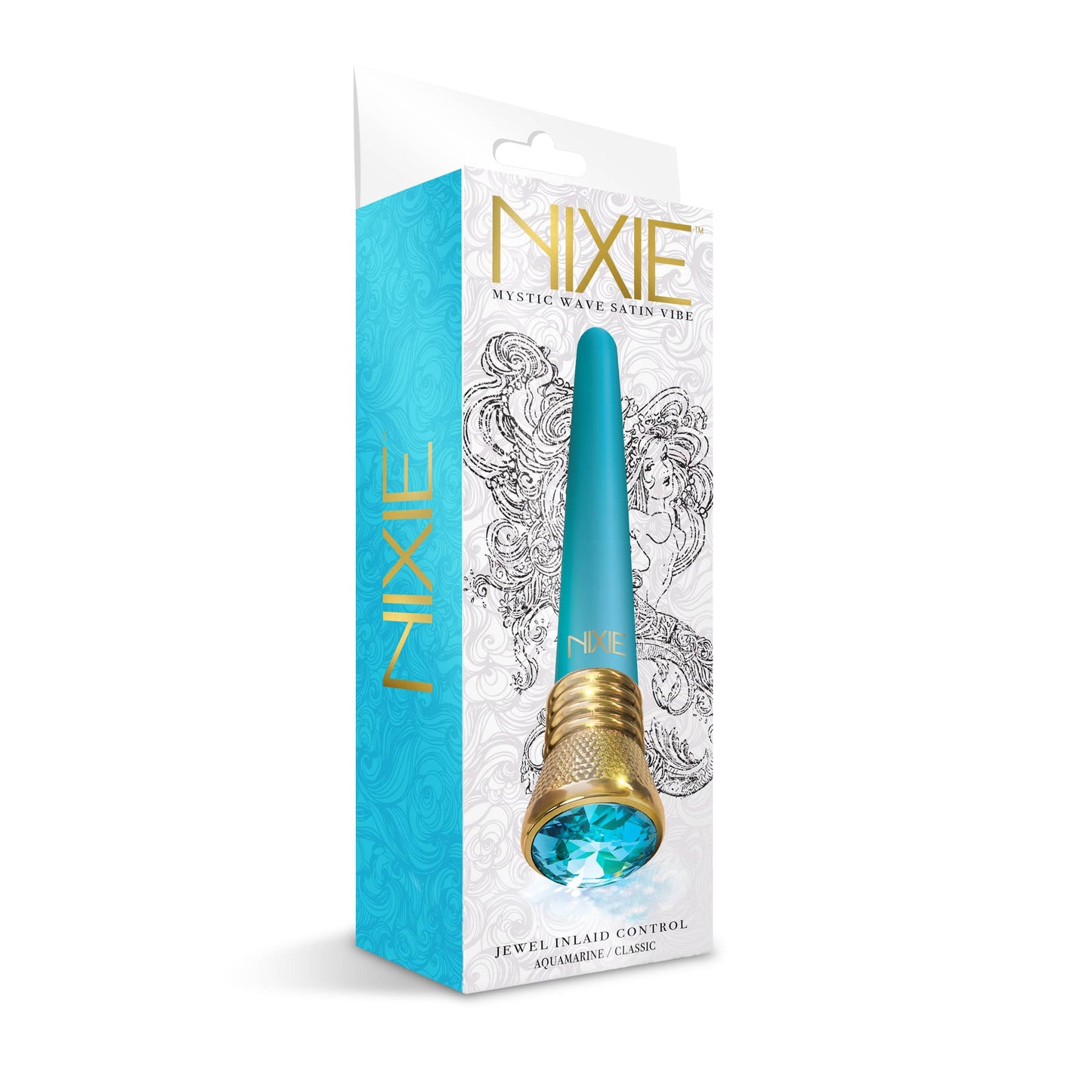 Nixie Jewel Satin Classic Vibrator, 10 Function, Aquamarine w/storage bag - The Happy Ending Shop